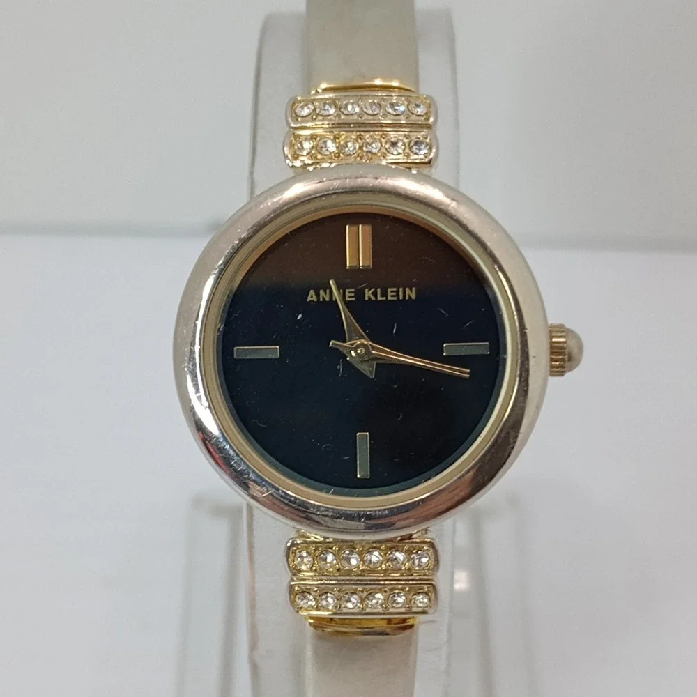 Anne Klein Women's Gold Tone AK/2474‎ Bangle Watch 24.1mm Black Dial New Battery